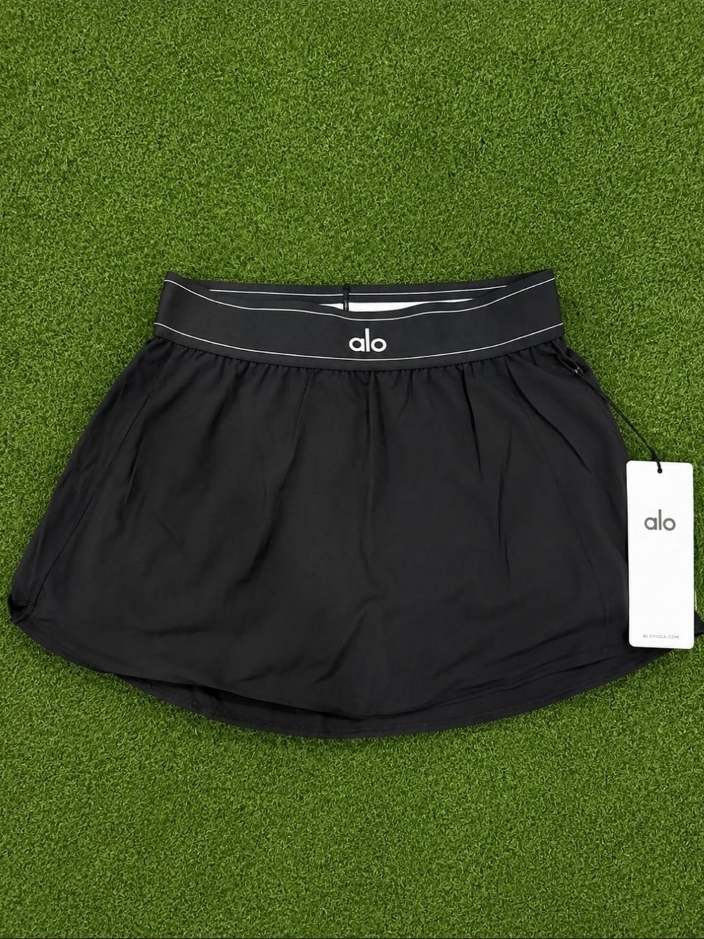 ALO Yoga Black Circle Skirt with Logo Waistband